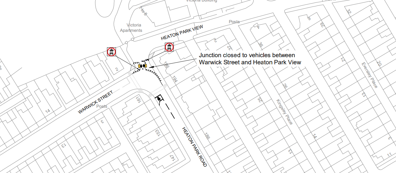A plan of changes to Warwick St/Heaton Park View Junction